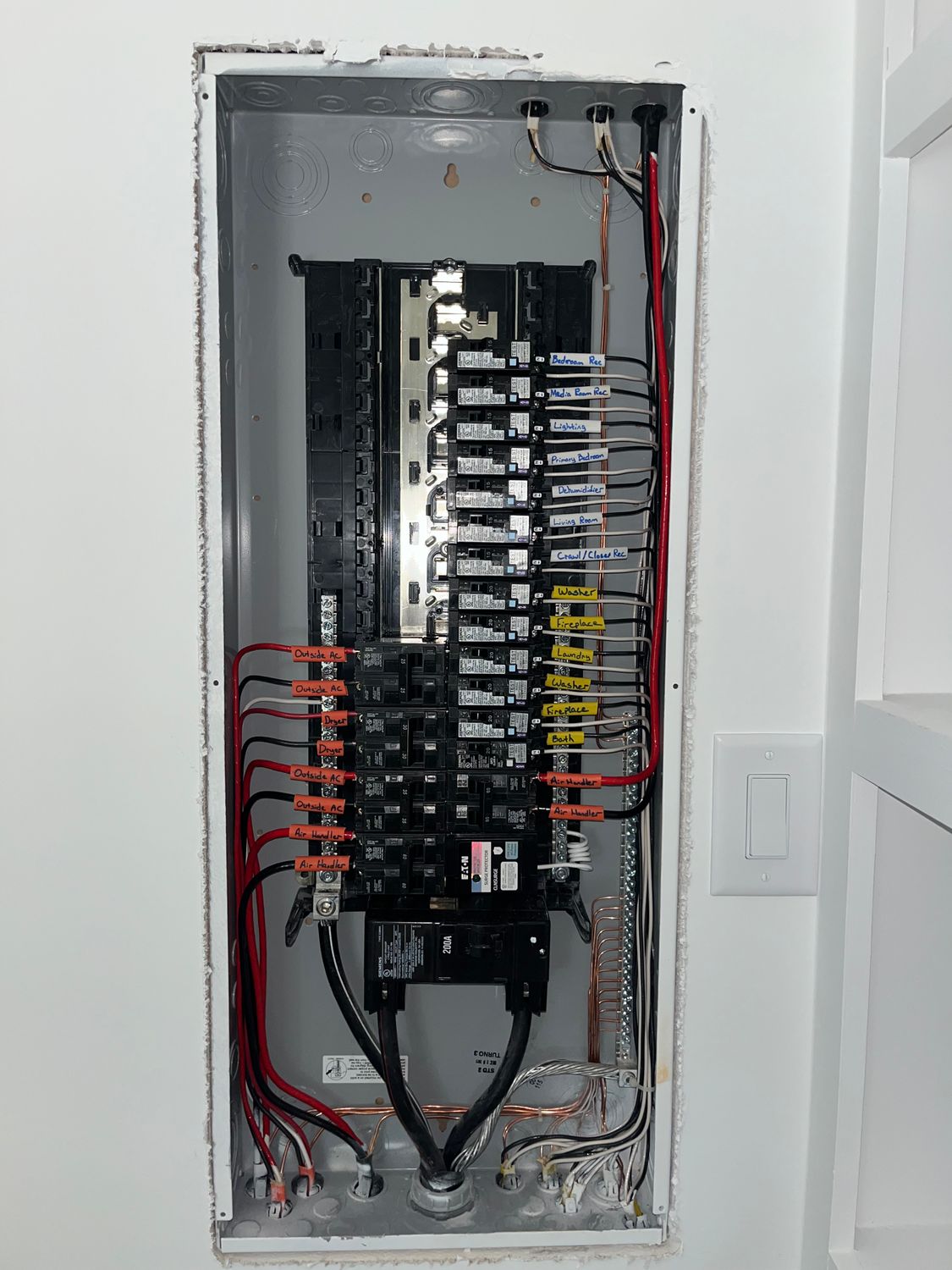 Organized 200-amp electrical panel with labeled smart-home circuits, 310 Construction LLC NC